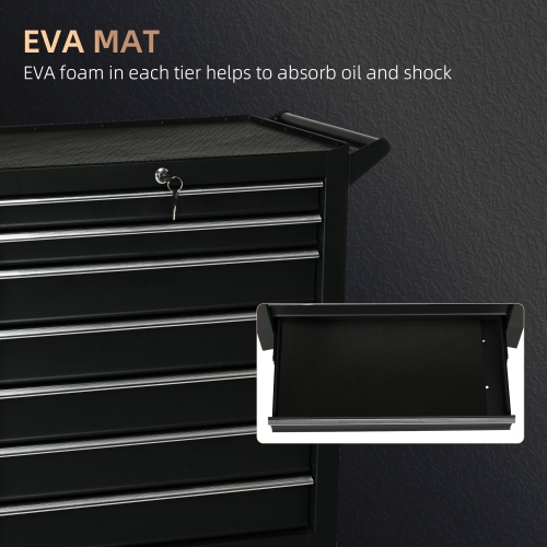 HOMCOM 7 Drawer Roller Tool Chest, Mobile Lockable Toolbox, Storage Organizer with Handle for Workshop Mechanics Garage, Black