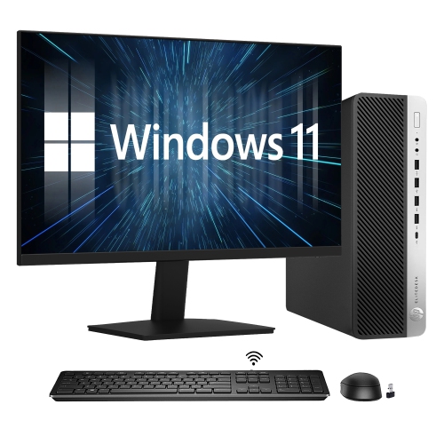 Refurbished - HP EliteDesk 800 G4 SFF Windows 11 Pro Desktop PC Computer Combo - New 24 inch Monitor(Intel Hexa-Core i7 8th Gen Processor/ 32GB DDR4