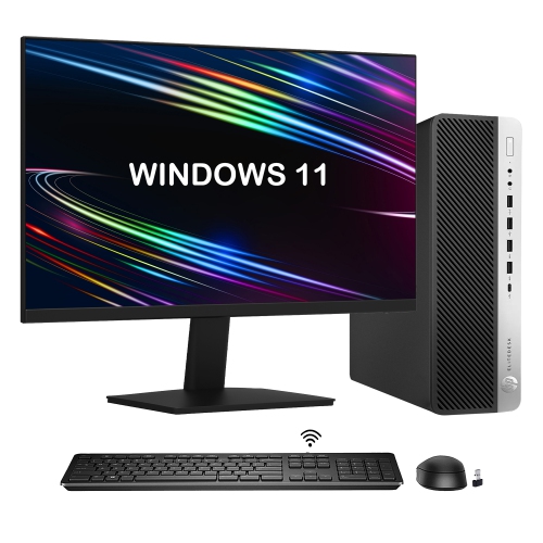 Refurbished - HP Computer Combo EliteDesk 800 G4 SFF Windows 11 Pro Desktop PC Set | New 24 inch Monitor | Intel Hexa-Core i7 8th Gen | 32GB DDR4 RAM