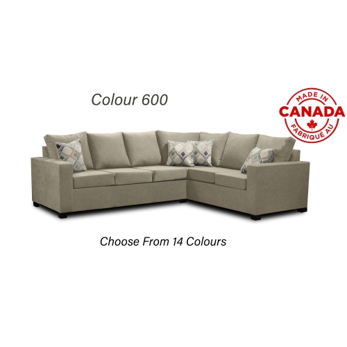 INFINITE IMPORTS  – 302 Facing Left Sectional Sofa - Made In Canada With 2 Free Throw Pillows & (17 Colours)