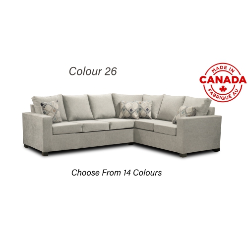 INFINITE IMPORTS  – 302 Facing Left Sectional Sofa - Made In Canada With 2 Free Throw Pillows & (17 Colours)