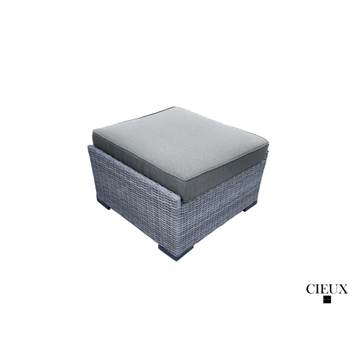 CIEUX Cannes Outdoor Patio Wicker Ottoman in Grey with Sunbrella Cushions