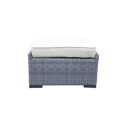 CIEUX Cannes Outdoor Patio Wicker Ottoman in Grey with Sunbrella Cushions