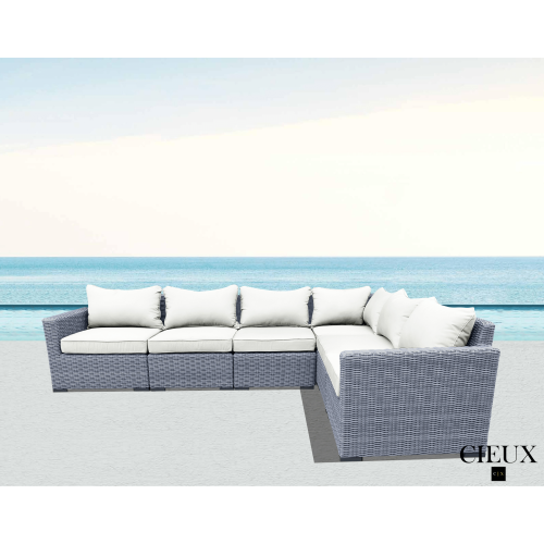CIEUX Cannes Outdoor Patio Wicker Modular L-Shaped Sectional Sofa in Grey with Sunbrella Cushions