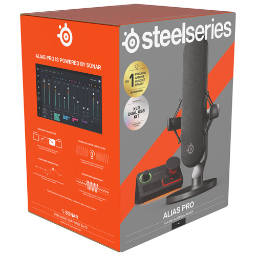 SteelSeries Alias Pro Condenser Gaming USB Microphone with XLR Stream Mixer - Black