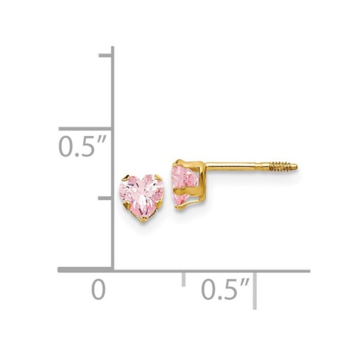 4mm Heart Shaped Pink Cubic Zirconia Solitaire Stud Earrings in 14K Yellow Gold