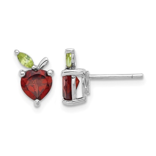 2.00 Carat (ctw) Garnet and Peridot Apple Fruit Charm Earrings in