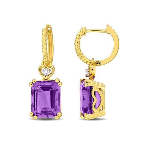 GEM AND HARMONY  6.40 Carat (Ctw) Amethyst Dangle Earrings In Plated Sterling In Yellow
