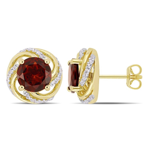 GEM AND HARMONY  4.28 Carat (Ctw) Garnet And White Topaz Swirl Earrings In Sterling Silver In Yellow