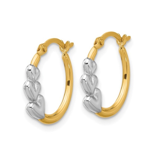 10K Yellow and White Gold Hollow Hoop Heart Earrings