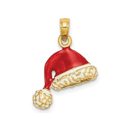 14K Yellow Gold Santa Hat Charm Pendant Necklace