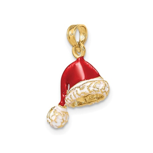 14K Yellow Gold Santa Hat Charm Pendant Necklace