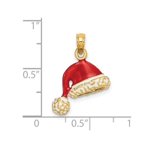 14K Yellow Gold Santa Hat Charm Pendant Necklace