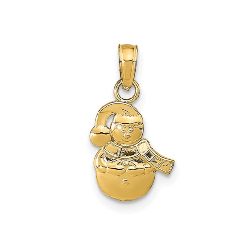 GEM AND HARMONY  14K Gold Christmas Snowman Charm Pendant Necklace (No Chain) In Yellow
