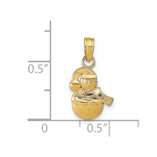 14K Yellow Gold Christmas Snowman Charm Pendant Necklace