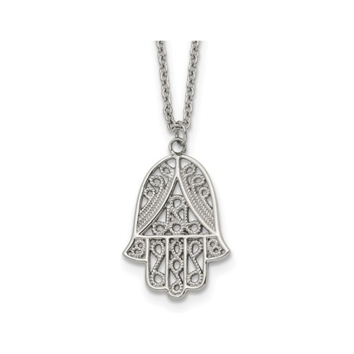 GEM AND HARMONY  Stainless Steel Hamsa Pendant Necklace With Chain In Multicolor