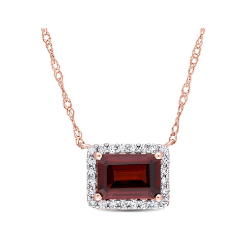 GEM AND HARMONY  1.25 Carat (Ctw) Octagon Garnet Pendant Necklace In 14K Rose With Chain And Diamonds In Gold