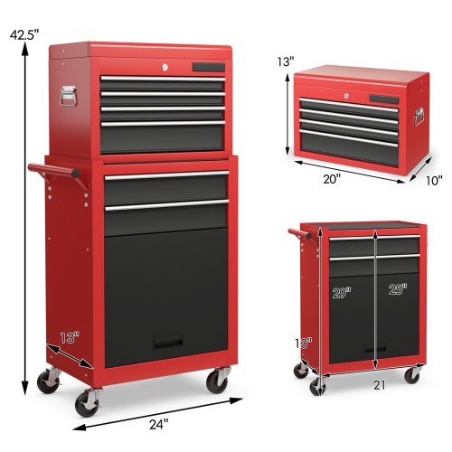 Costway 2 in 1 Rolling Cabinet Storage Chest Box Organizer w/ 6 Drawers