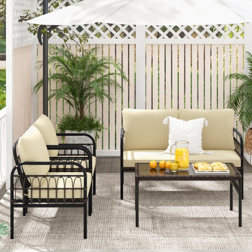 Coswtay 8 PCS Patio Furniture Set Outdoor Wicker Conversation Bistro Set with Soft Cushions