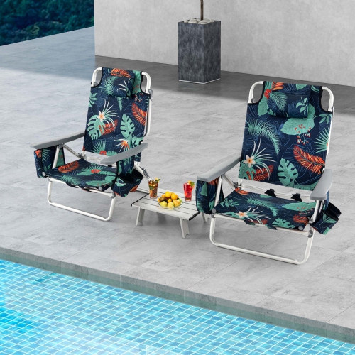 Ensemble de 2 chaises de plage pliantes avec sac à dos de Costway, ensemble de 5 chaises inclinables pour l'extérieur