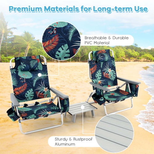 Ensemble de 2 chaises de plage pliantes avec sac à dos de Costway, ensemble de 5 chaises inclinables pour l'extérieur