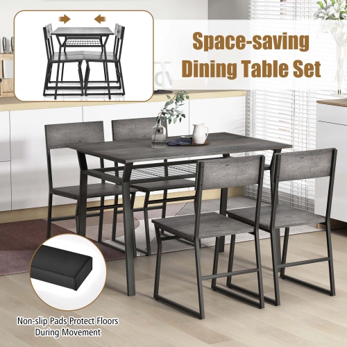 Costway 5 Piece Dining Table Set Industrial Rectangular Kitchen Table with 4 Chairs