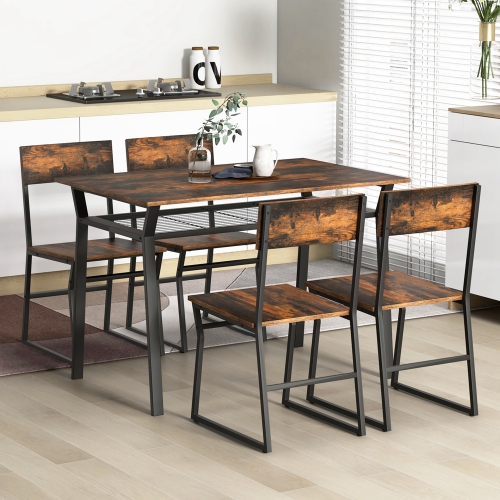 Costway 5 Piece Dining Table Set Industrial Rectangular Kitchen Table with 4 Chairs