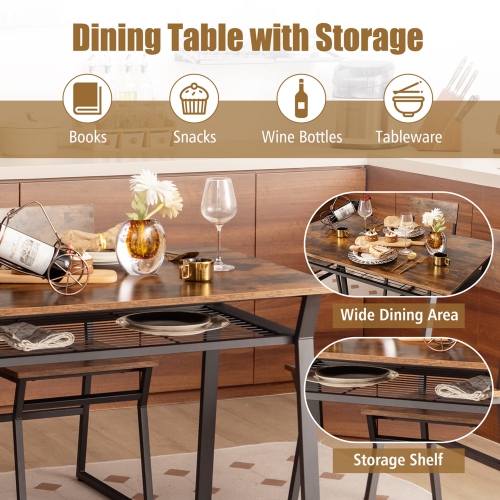 Costway 5 Piece Dining Table Set Industrial Rectangular Kitchen Table with 4 Chairs