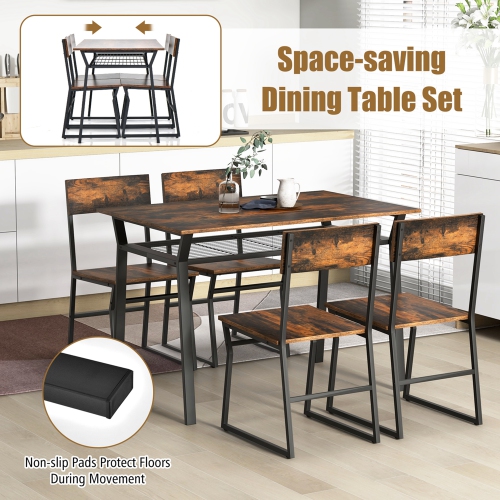 Costway 5 Piece Dining Table Set Industrial Rectangular Kitchen Table with 4 Chairs