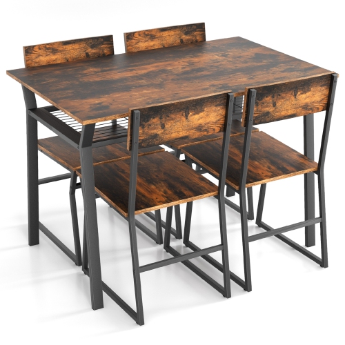 Costway 5 Piece Dining Table Set Industrial Rectangular Kitchen Table with 4 Chairs