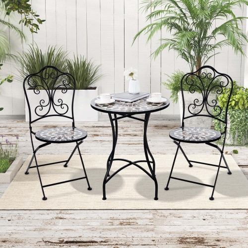 Costway 3pcs Patio Bistro Set Mosaic Pattern Heavy-Duty Metal Dining Folding Outdoor
