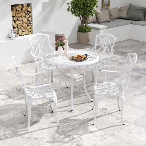 Costway 5 PCS Patio Cast Aluminum Bistro Set Dining Table & Chair with Umbrella Hole
