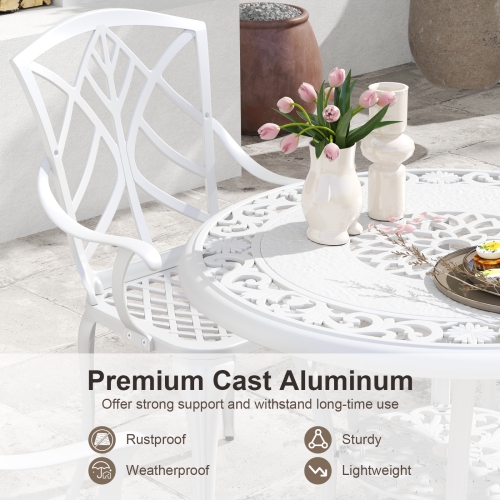 Costway 5 PCS Patio Cast Aluminum Bistro Set Dining Table & Chair with Umbrella Hole