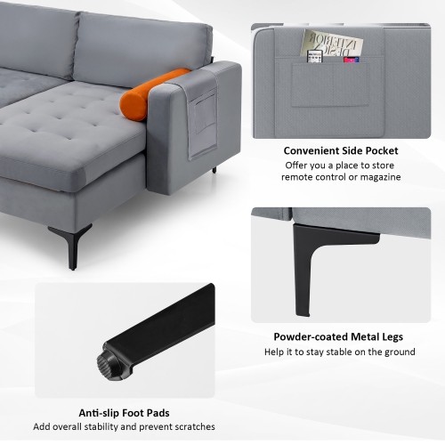 Costway Modular L-shaped Sectional Sofa with Reversible Chaise & 2 USB Ports Ash Grey
