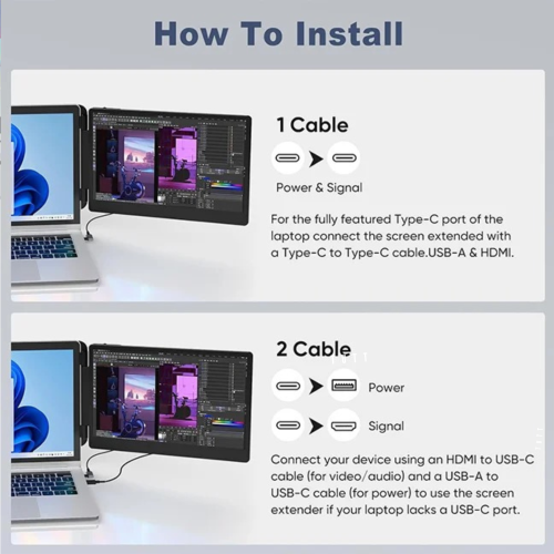 TUTT 14” Single Portable Monitor, Dual Screen Extender, Built-in Stand and Speakers, Windows and Mac devices, S1
