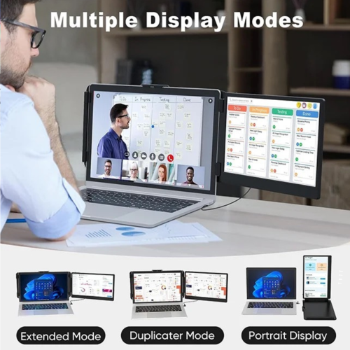 TUTT 14” Single Portable Monitor, Dual Screen Extender, Built-in Stand and Speakers, Windows and Mac devices, S1
