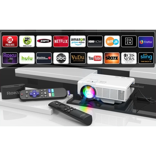 2023 Projector with 100'' Screen - Mini Bluetooth Projector, 9500 Lumens, 1080P Full HD for Outdoor Movies - Compatible with TV Stick, Video Games,