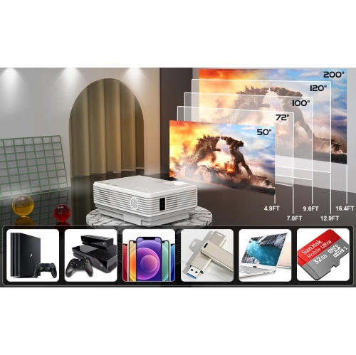 2023 Projector with 100'' Screen - Mini Bluetooth Projector, 9500 Lumens, 1080P Full HD for Outdoor Movies - Compatible with TV Stick, Video Games,