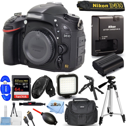 Appareil photo reflex numérique D610 de Nikon 1540 Mpx + 64&nbsp;Go + trousse d'éclairage DEL + trépied