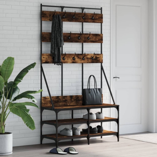 vidaXL Clothes Rack with Shoe Storage Smoked Oak 100x40x184 cm