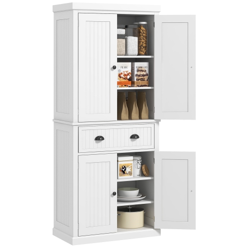 HOMCOM  Freestanding Kitchen Pantry Storage Cabinet, Tall Cabinet With Drawer And Adjustable Shelves In White