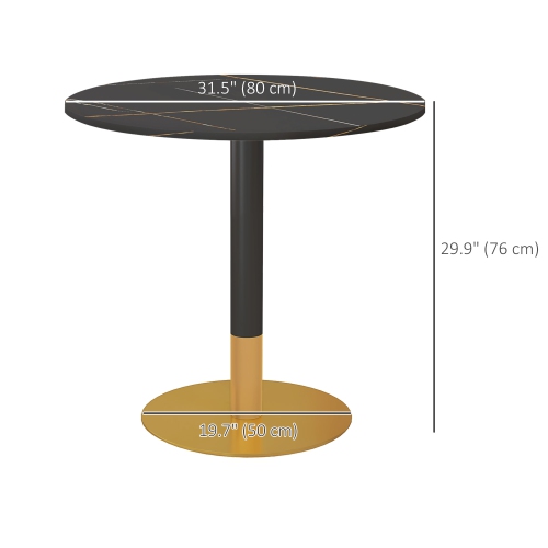 HOMCOM – Table de salle à manger ronde pour 4, table de cuisine moderne avec surface en faux marbre et base en acier pour salon, salle à manger, noir