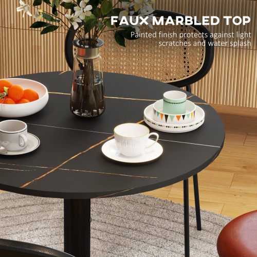 HOMCOM – Table de salle à manger ronde pour 4, table de cuisine moderne avec surface en faux marbre et base en acier pour salon, salle à manger, noir
