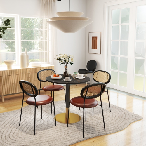 HOMCOM – Table de salle à manger ronde pour 4, table de cuisine moderne avec surface en faux marbre et base en acier pour salon, salle à manger, noir