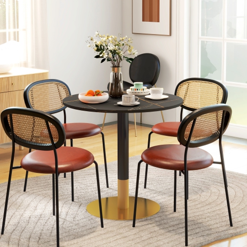 HOMCOM – Table de salle à manger ronde pour 4, table de cuisine moderne avec surface en faux marbre et base en acier pour salon, salle à manger, noir