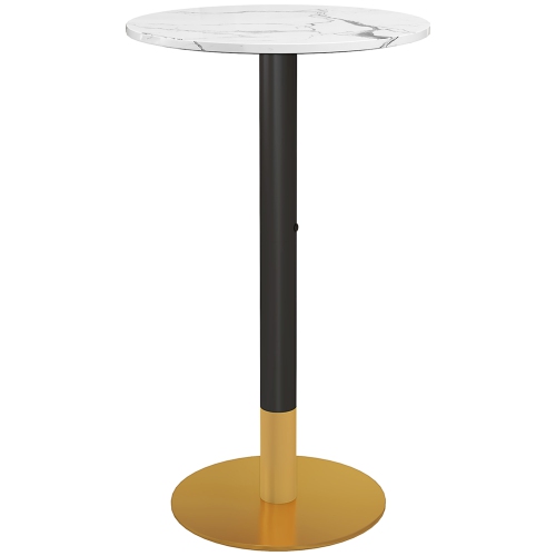 Table de bar ronde HOMCOM, table de cuisine à dessus haut avec surface en faux marbre et cadre en acier, table de pub moderne pour 2, facile à assemb