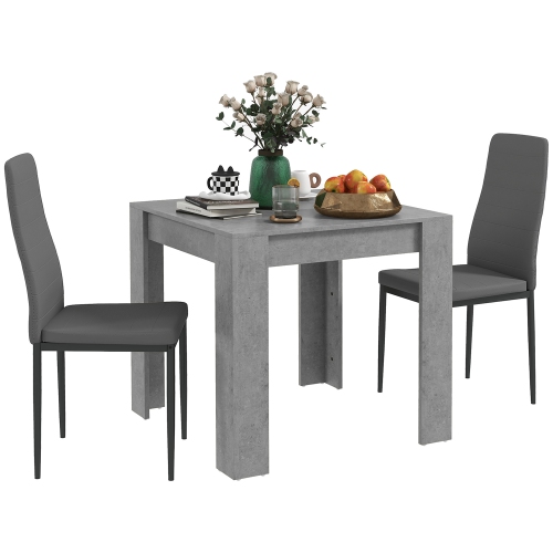 HOMCOM  Dining Table Set for 2, 3 Piece Kitchen Table And Chairs \w Steel Legs And High Back, Space-Saving Square Table And Upholstered Chairs For