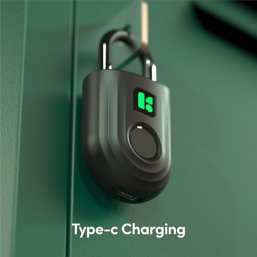 igloohome Padlock Lite Black- Keyless Fingerprint Padlock with Mobile App – Water Resistant Padlock for Lockers, Homes, and Storage Spaces (Type-C