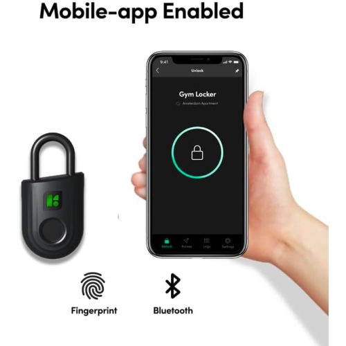 igloohome Padlock Lite Black- Keyless Fingerprint Padlock with Mobile App – Water Resistant Padlock for Lockers, Homes, and Storage Spaces (Type-C
