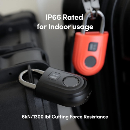 igloohome Padlock Lite Black- Keyless Fingerprint Padlock with Mobile App – Water Resistant Padlock for Lockers, Homes, and Storage Spaces (Type-C